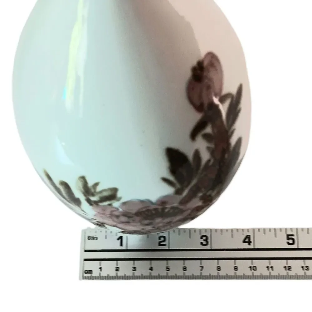 Floral Vase Narrow Neck Japanese Asian Abstract White Pink Flowers 8.5